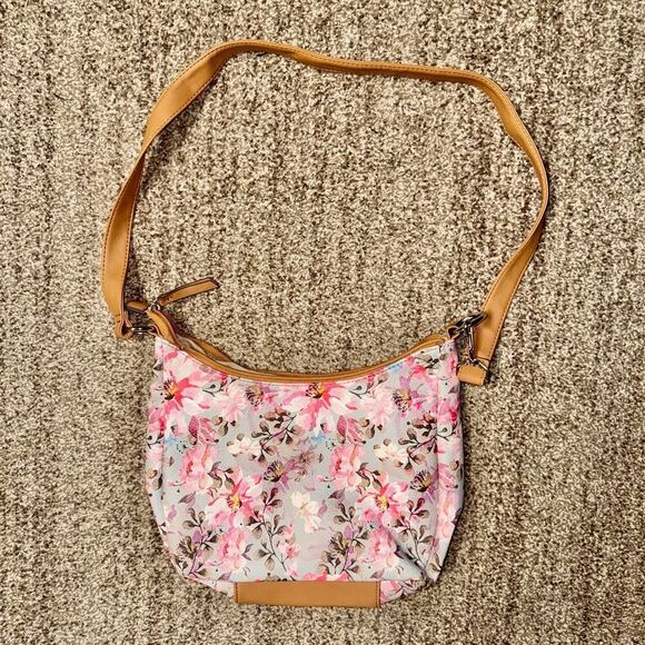 Rosetti Women's Pink Brown Floral Design Leather Handbang - Picture 5 of 10